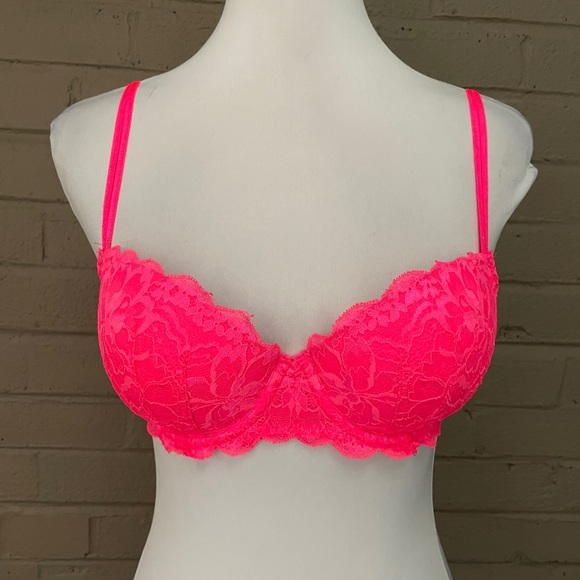 PINK Victoria's Secret Other - PINK Victoria’s Secret neon pink lace push up bra 36 B